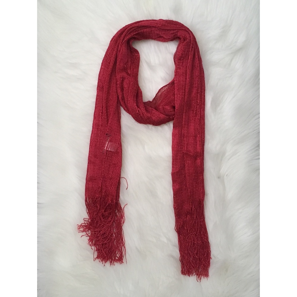 Red Metallic Scarf with Fringe